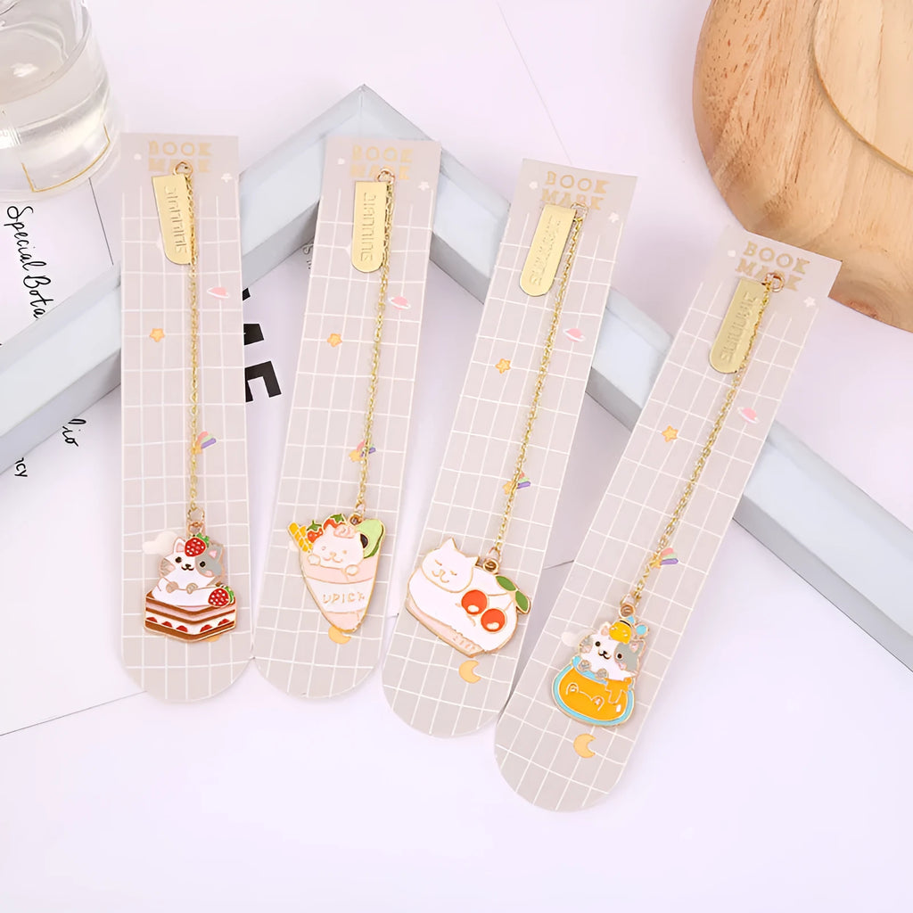 Jane Key Foodie cartoon cat metal bookmark in strawberry cake design