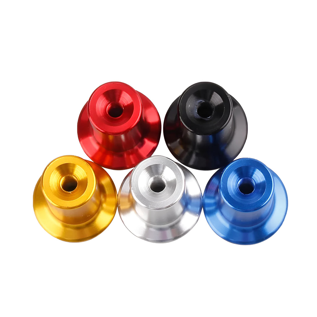 Aluminium alloy car handbrake replacement cap in gold, silver, black, blue, and red colours for vehicle modification