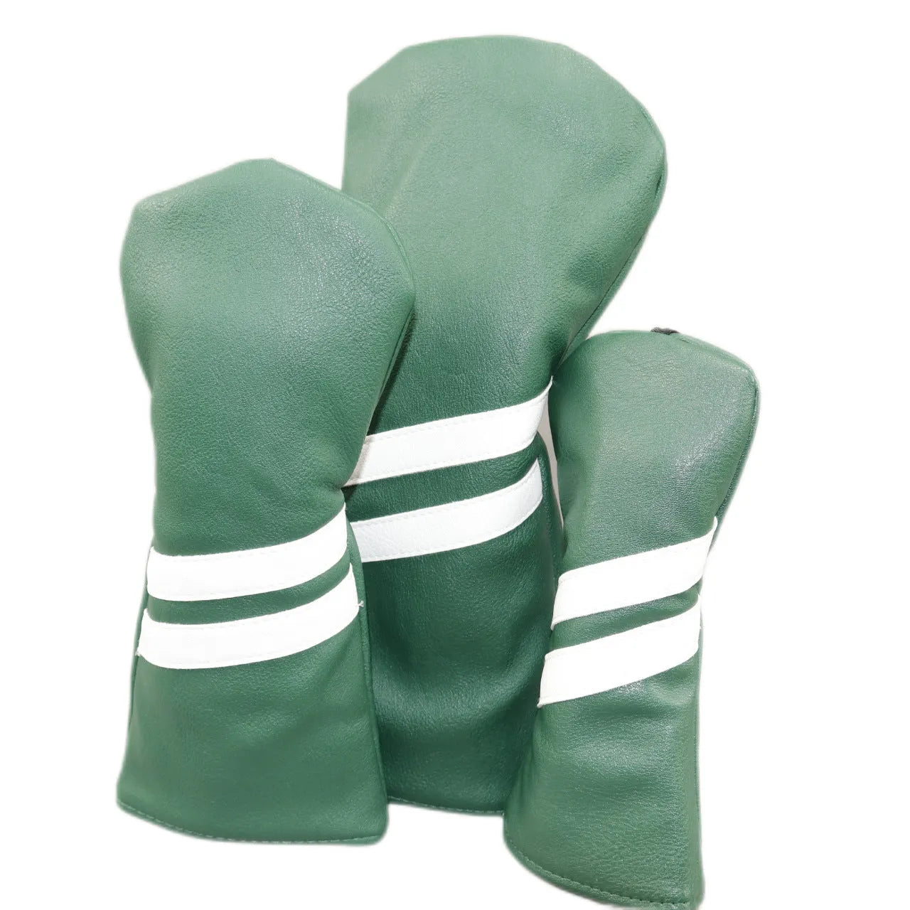 Oblique double stripe golf club head cover in PU material, shown in blue on a golf club.