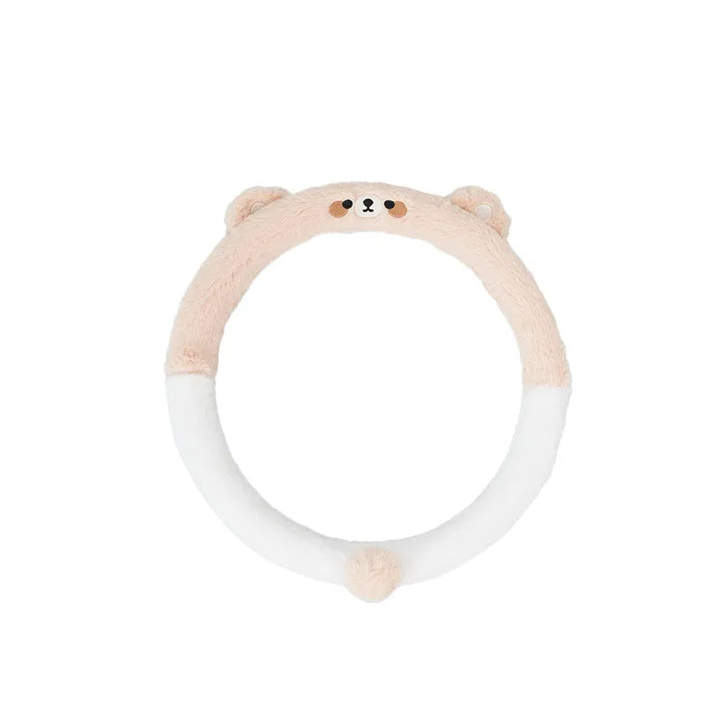 Winter plush steering wheel cover with embroidered cartoon animal design on 38cm steering wheel