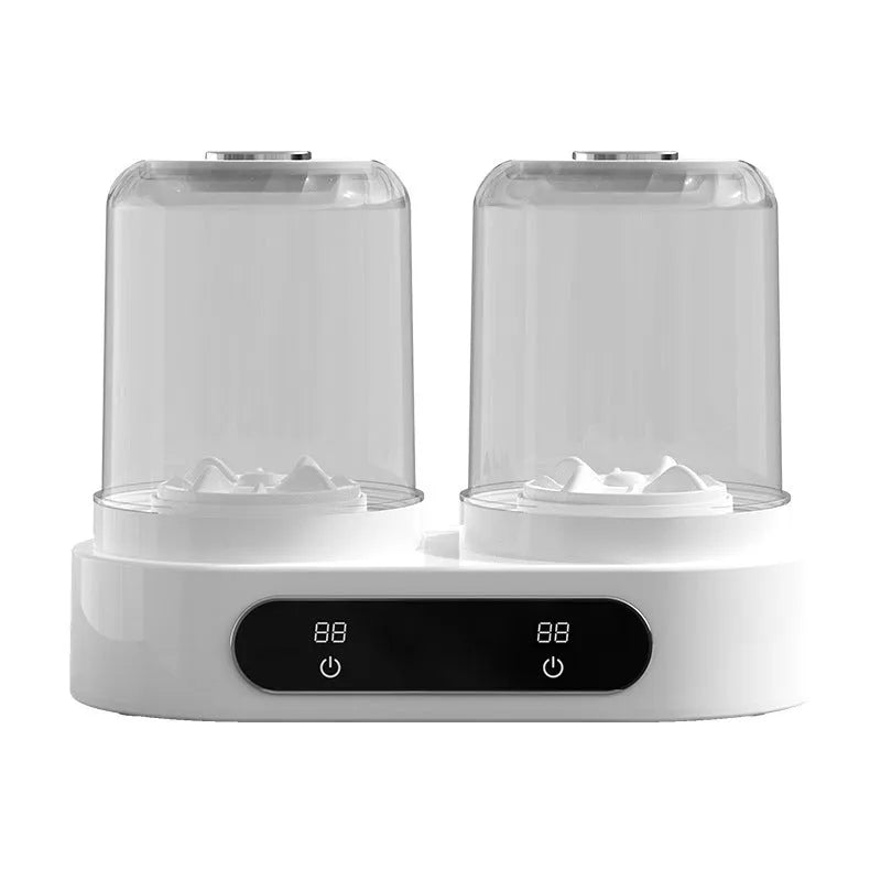 White double bucket mini underwear washing machine with USB cable and mechanical controls.