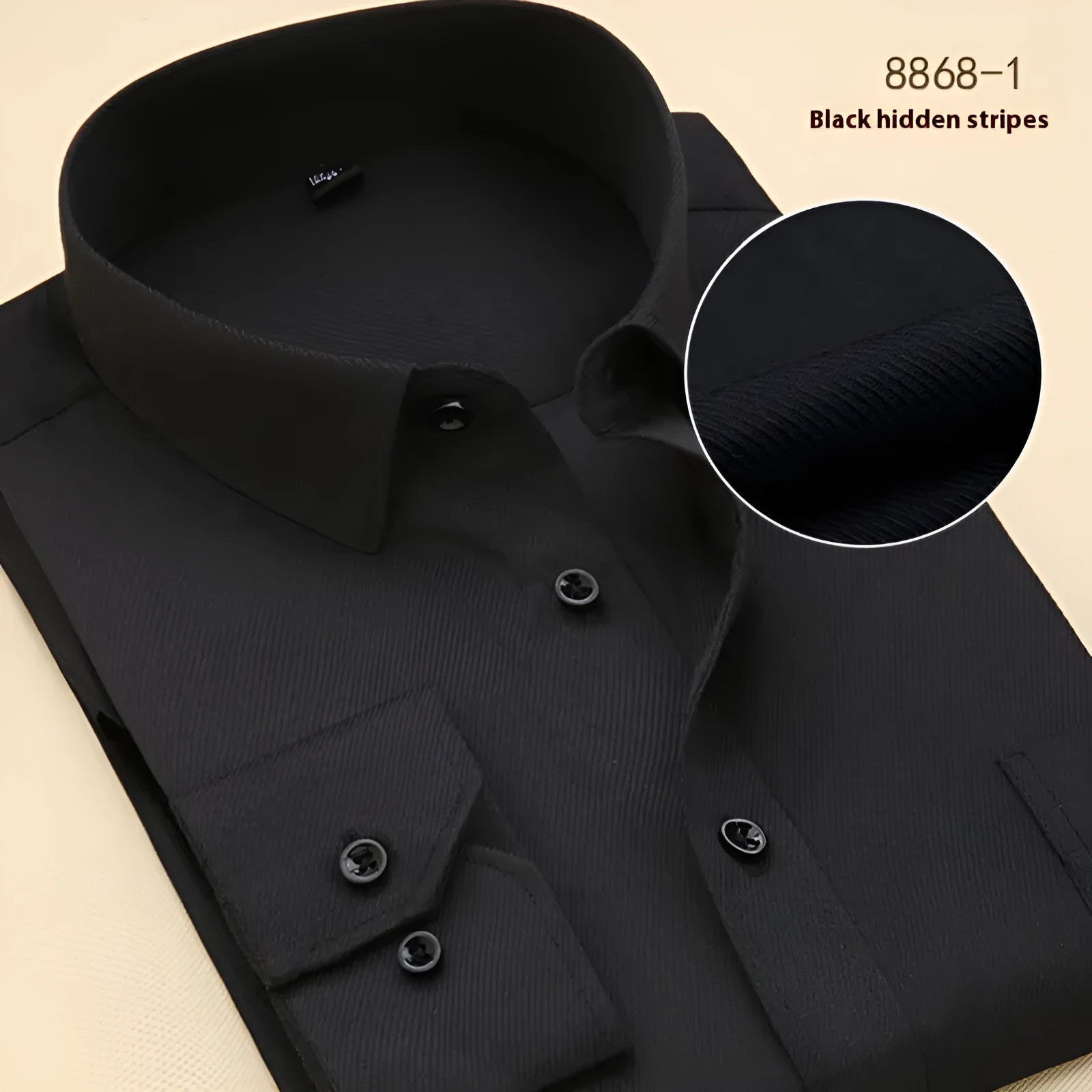 Men's black slim-fit long-sleeve cotton business shirt for professional work attire.