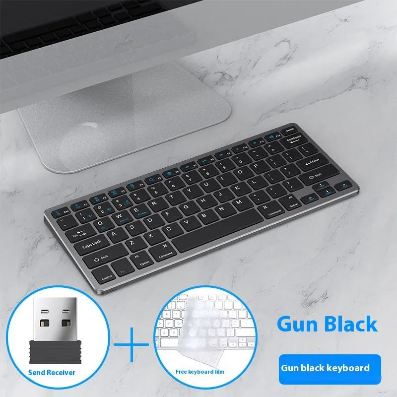 Ultra-thin wireless keyboard and silent mouse combo in black, gunmetal or silver with rechargeable design