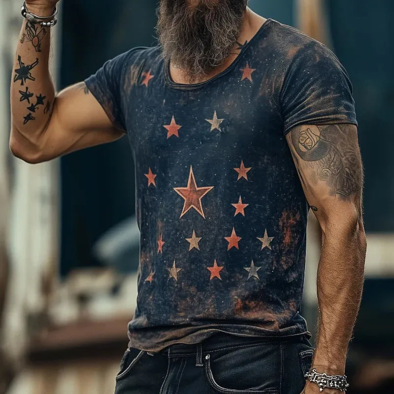 3D pattern artistic retro design t-shirt in loose fit with short sleeves