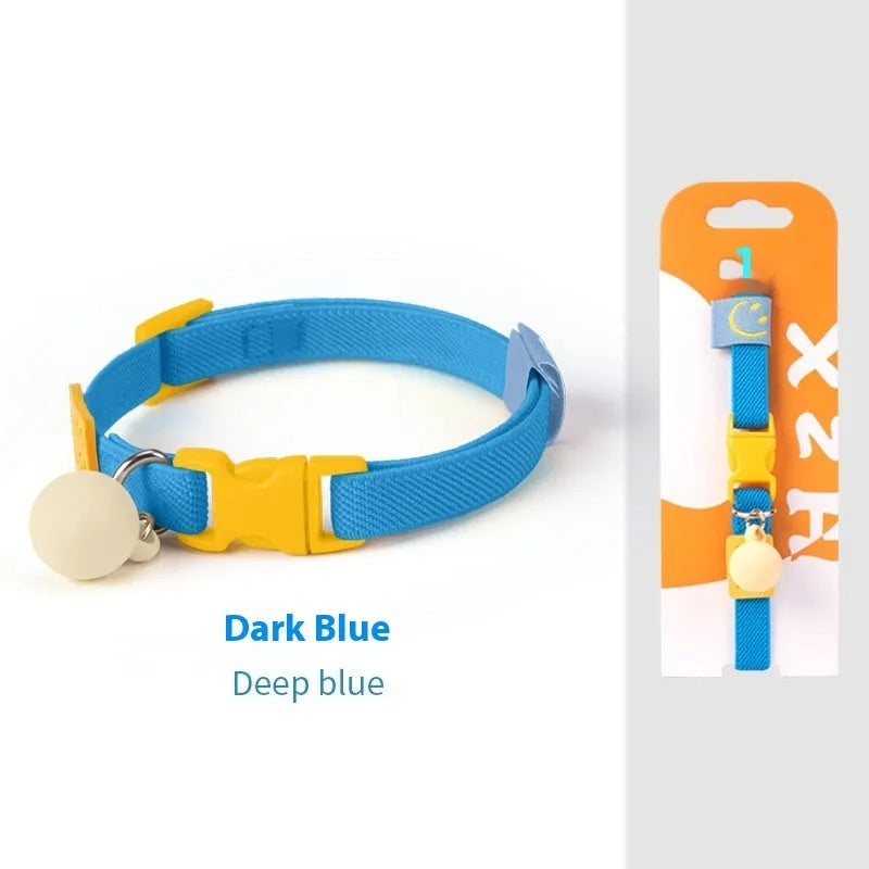Small high elasticity polyester dog collar shown in one of seven solid colours, adjusted for a 22-32cm neck.
