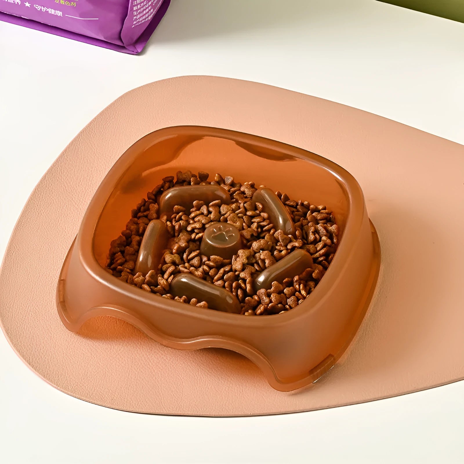 Plastic slow feed anti-choking dog bowl in blue, grey, green, or orange colour
