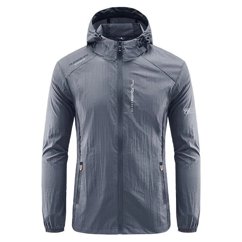 Men's lightweight nylon summer hooded jacket in loose fit for sun protection