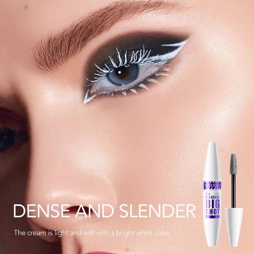 10ML white waterproof mascara with sweat-proof and quick-drying properties for curling and thickening lashes