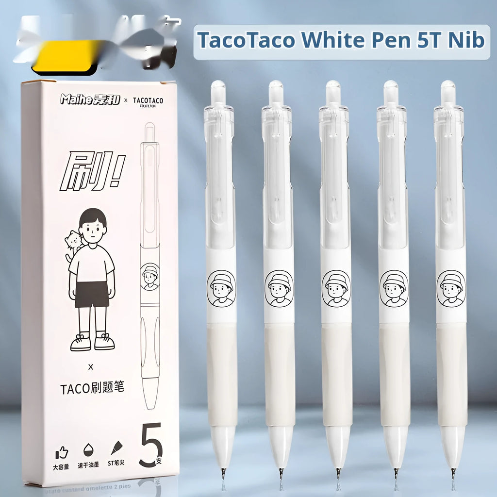 Five black ballpoint pens with 0.5mm tips for quick-drying writing