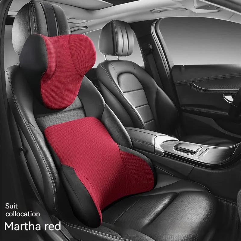 Memory foam car lumbar support and headrest pillow set in knitted fabric with six colour options