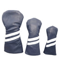 Oblique double stripe golf club head cover in PU material, shown in blue on a golf club.