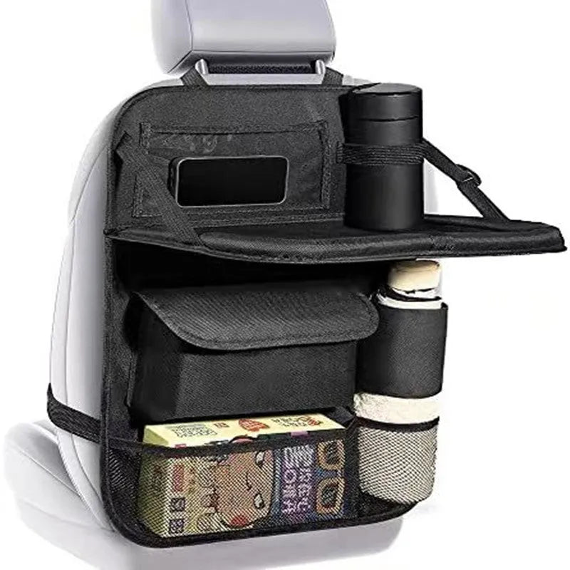 Black Oxford cloth car seat back buggy bag measuring 42x30cm with multifunction hanging storage