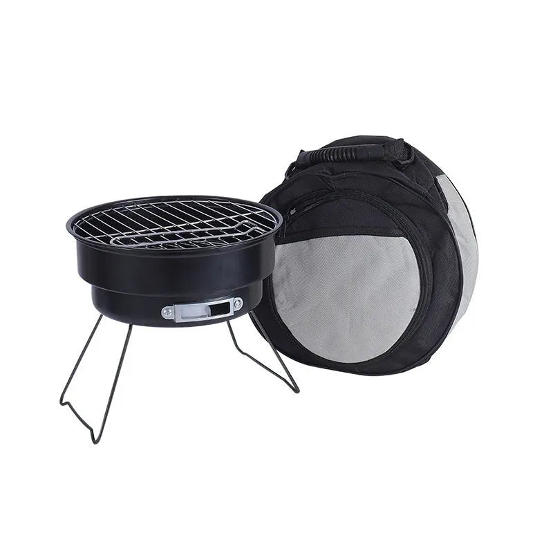 Small folding round outdoor ice stove with grill mesh, legs, and accessories for 1-2 people