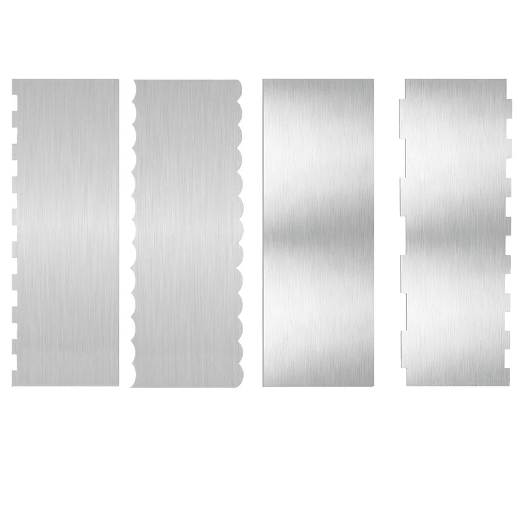 Stainless steel cake scraper with multiple polygon-patterned edges for decorating