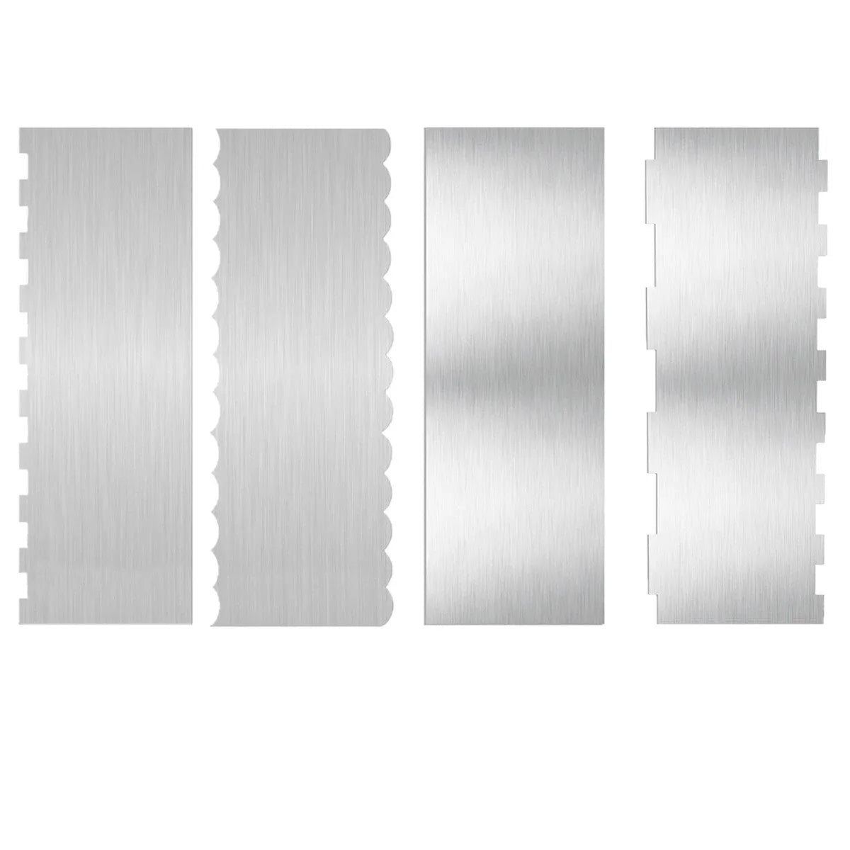 Stainless steel cake scraper with multiple polygon-patterned edges for decorating