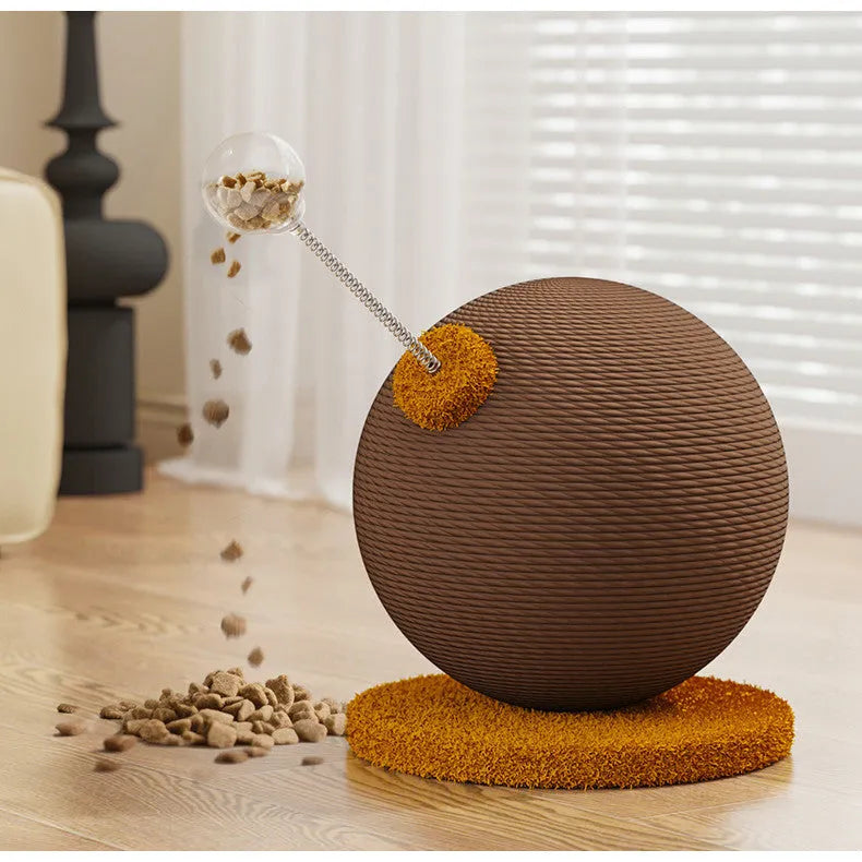 Hemp rope cat scratching board with choice of cat grasping ball or tumbler centrepiece in large or small size
