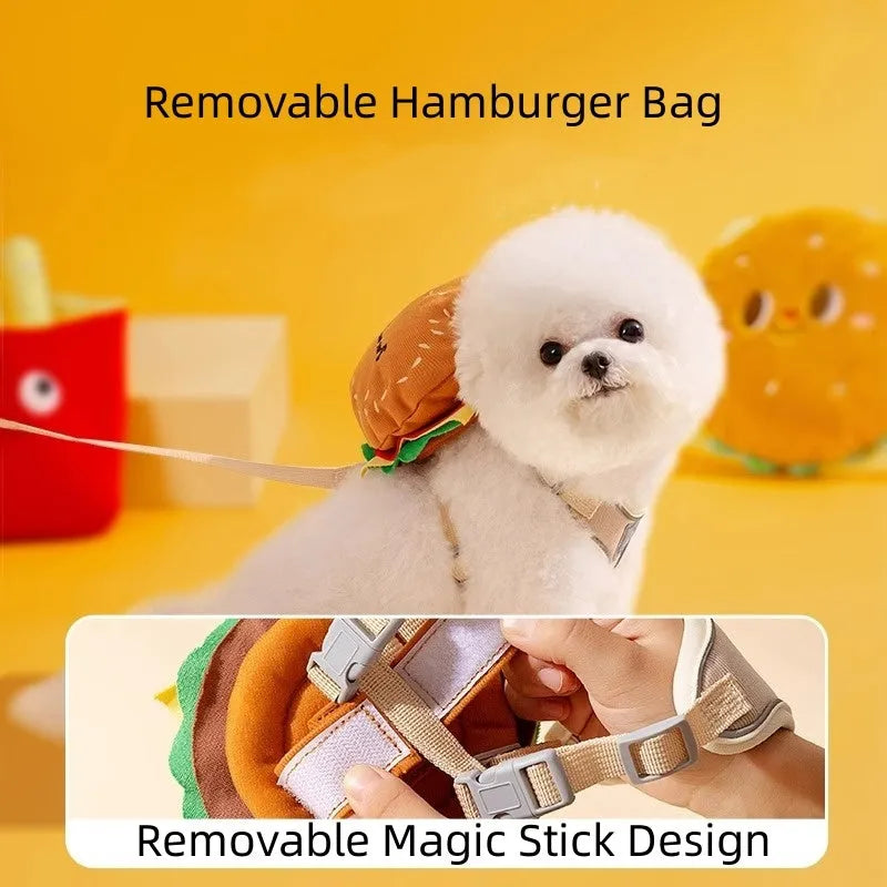 Cartoon hamburger design adjustable vest harness and lead set for pets with escape-proof construction