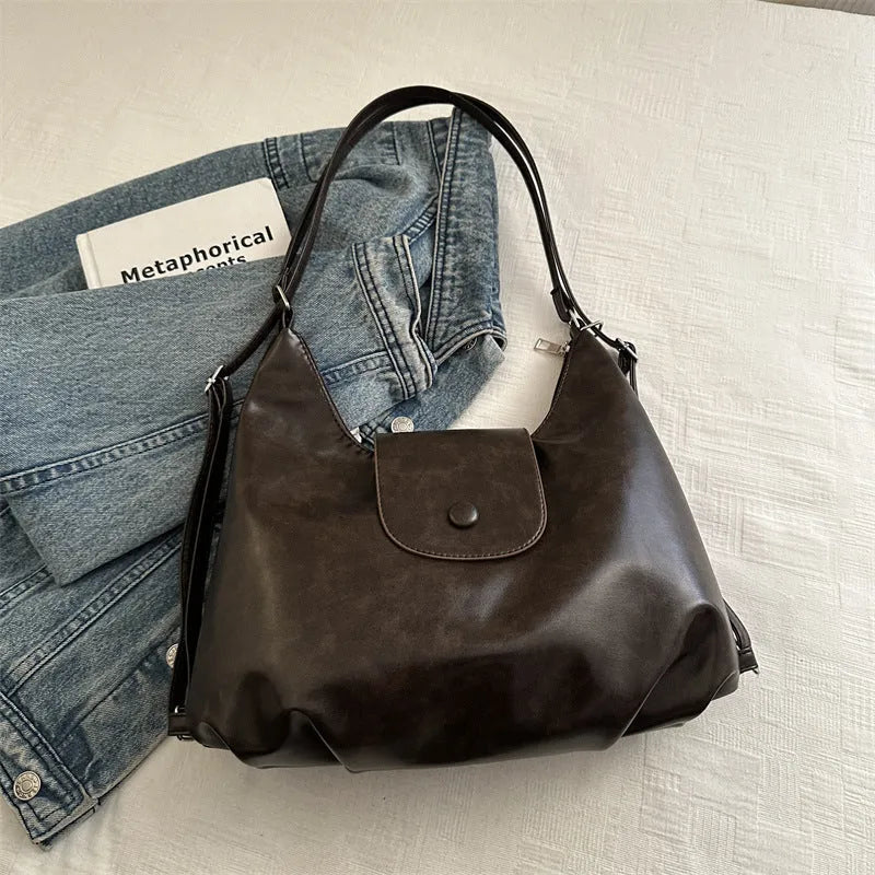 PU leather women's shoulder bag in urban style with mobile phone compartment