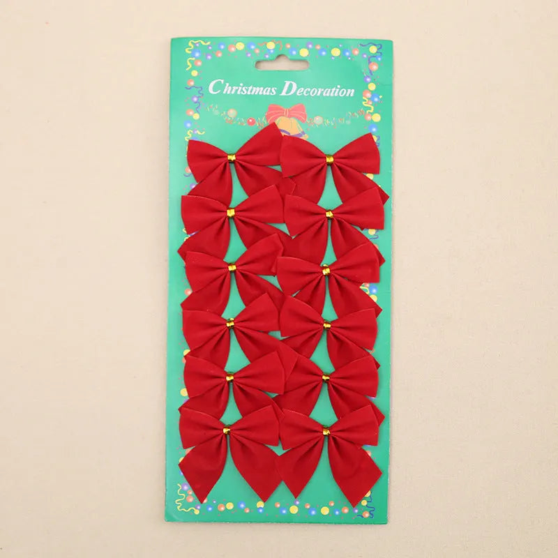 Red gold silver polyester Christmas bow ornament measuring 5 cm with ribbon