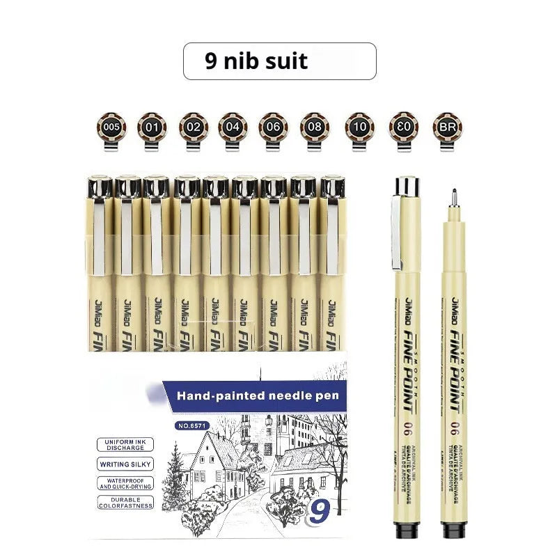 Waterproof cartoon design needle drawing pen with black ink refill and 133mm plastic body