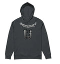 A loose-fit grey hooded pullover sweater with a fleece lining, shown flat