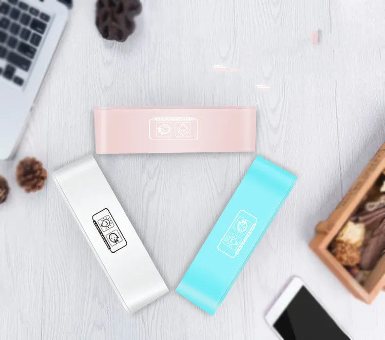 Rectangular blue LED alarm clock with quartz glass display and multicoloured atmosphere lighting functions