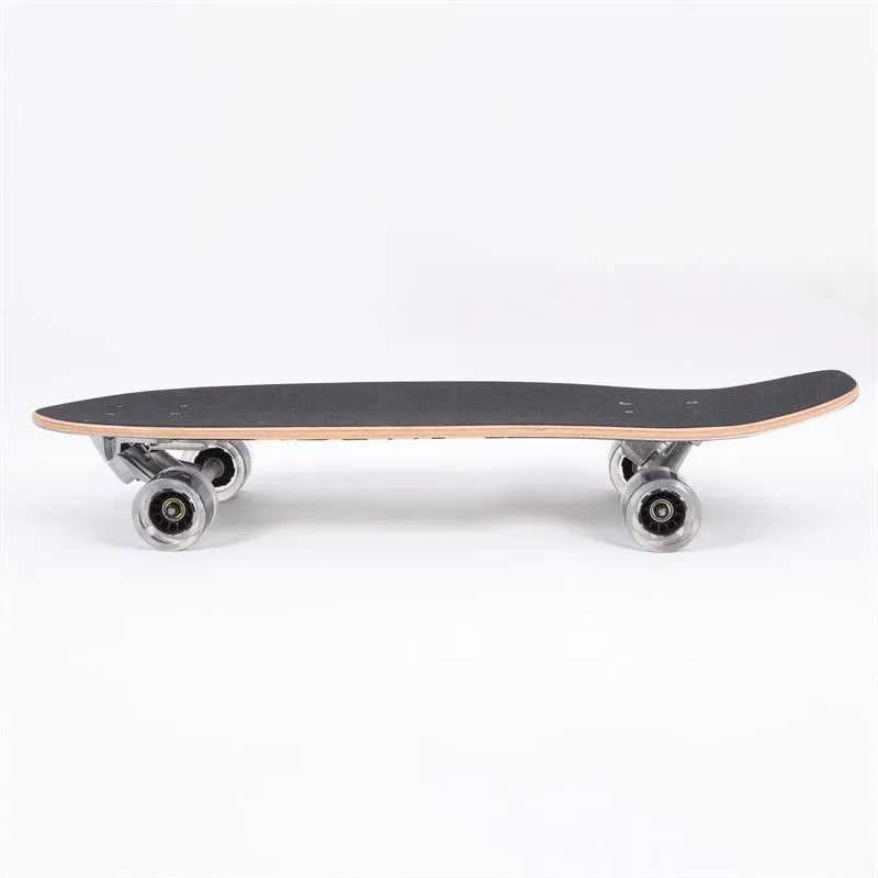 White 31-inch wooden street scooter with maple longboard deck.