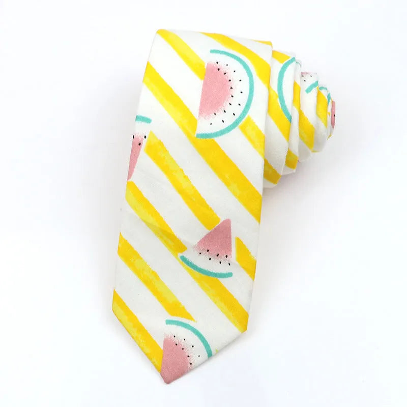 Narrow cotton bow tie with cartoon print pattern in assorted colour codes for men casual wear