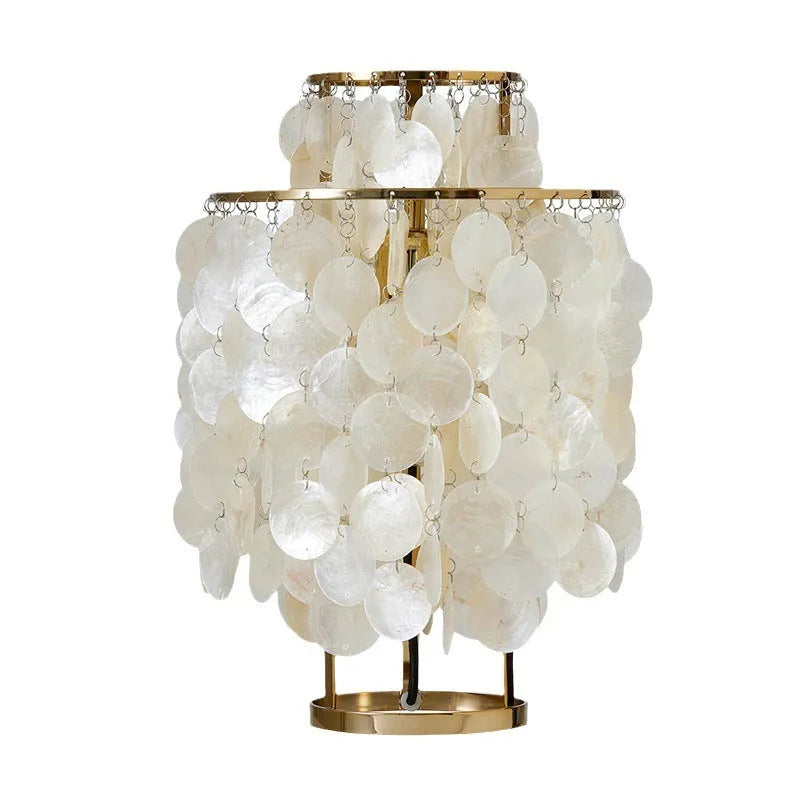 Modern shell bedside table lamp in chrome or gold finish with 30cm diameter base