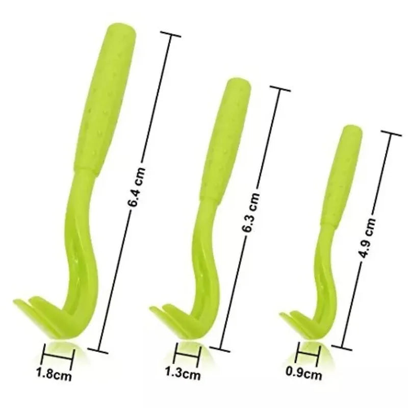 Three plastic tick removal tools with hook design for pet grooming and flea extraction