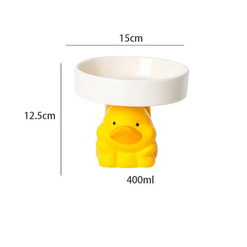 Raised ceramic cat bowl with animal theme design showing 4.92 inch elevation and 15cm diameter