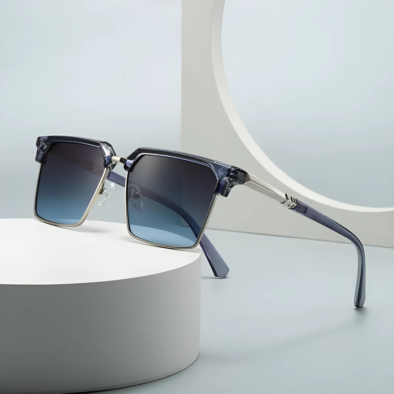 Men's square plastic frame sunglasses showing box-style design with multiple colour options