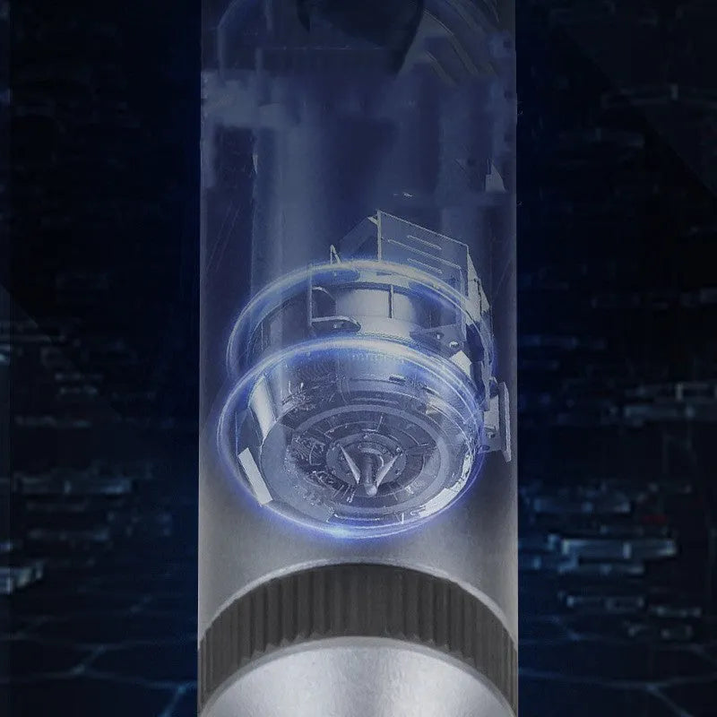 Compact aluminium electric screwdriver showing scale, with display indicating 180-minute battery life and dual torque settings.