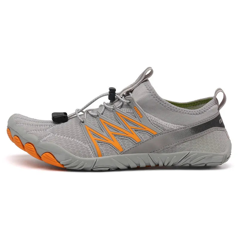 Lightweight indoor fitness training sneakers with low-top design and striped pattern.