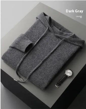 Men's light grey cashmere hooded sweatshirt and matching joggers set for winter casual wear