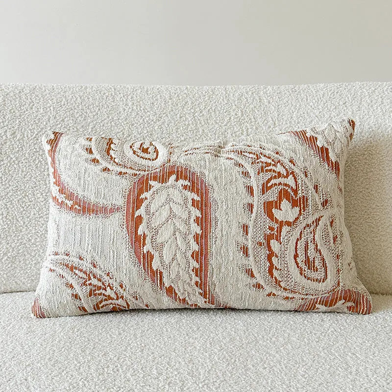 Amber coloured American-style jacquard paisley pattern sofa cushion cover