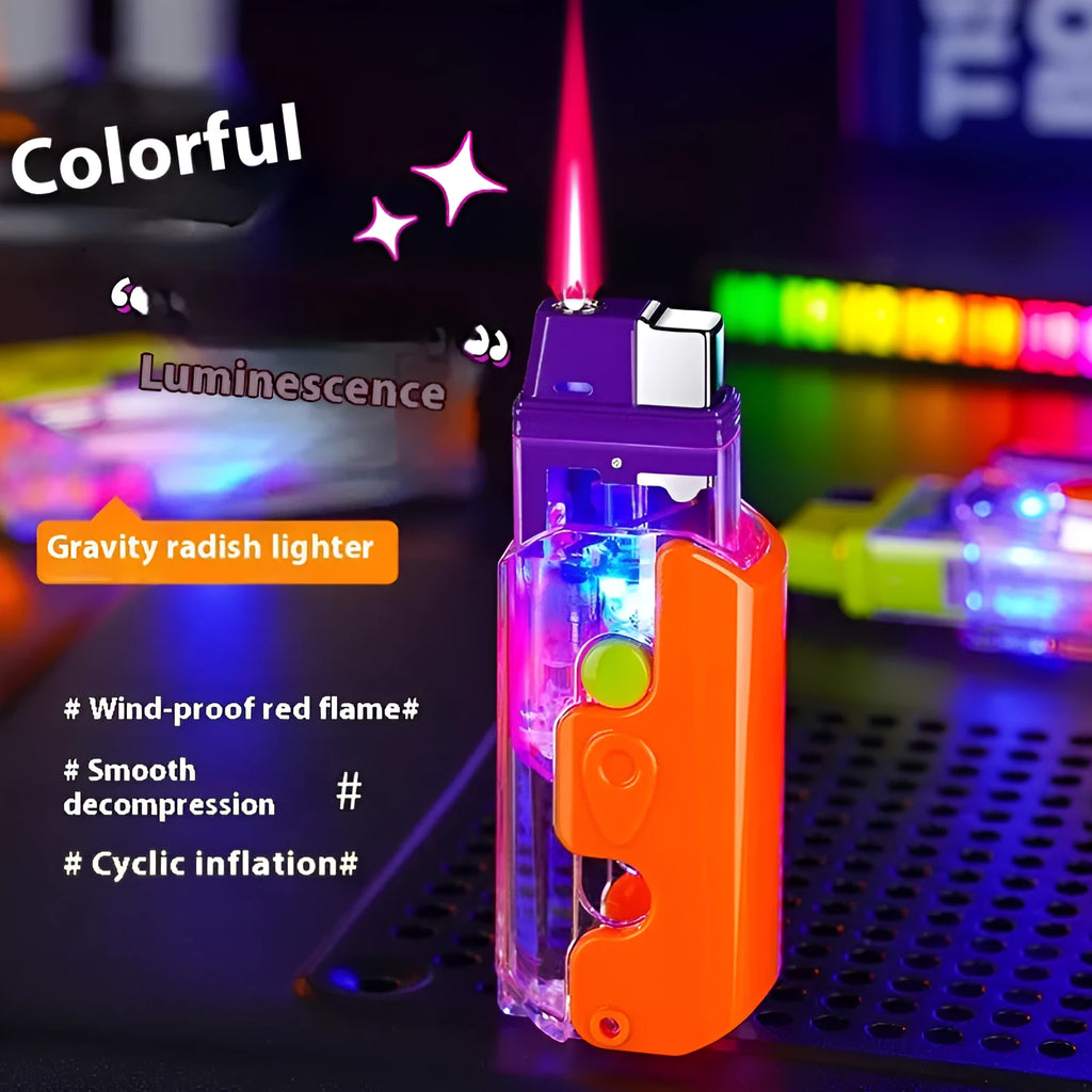 Colourful windproof plastic lighter with luminous radish design in green, orange and purple options