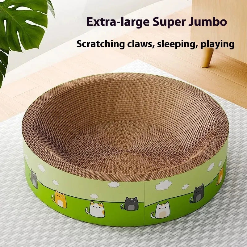 Large round cat scratch board with deep pits in corrugated paper, available in 45cm and 50cm sizes