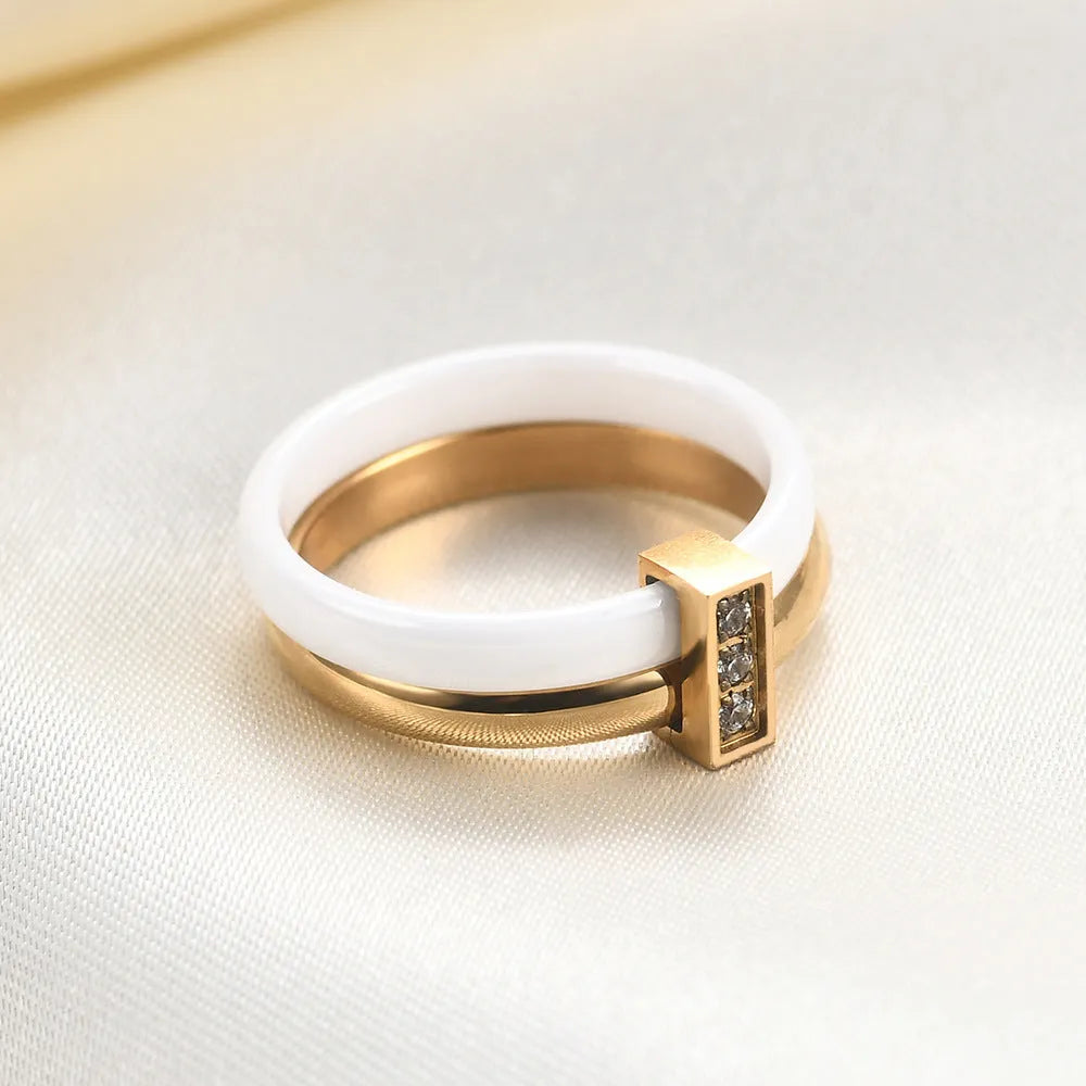 Zirconium ceramic women's ring with glossy stitching, 6MM wide band in steel black colour.