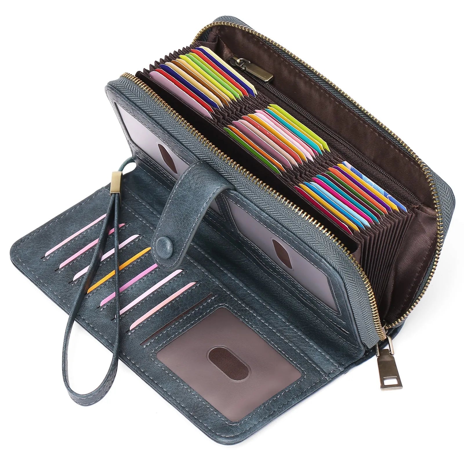 Women's expanding card holder wallet with anti-theft swiping function in multiple colour options