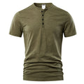 Men's slub cotton short sleeve T-shirt in a solid colour on a hanger, showing the textured fabric and British style cut.