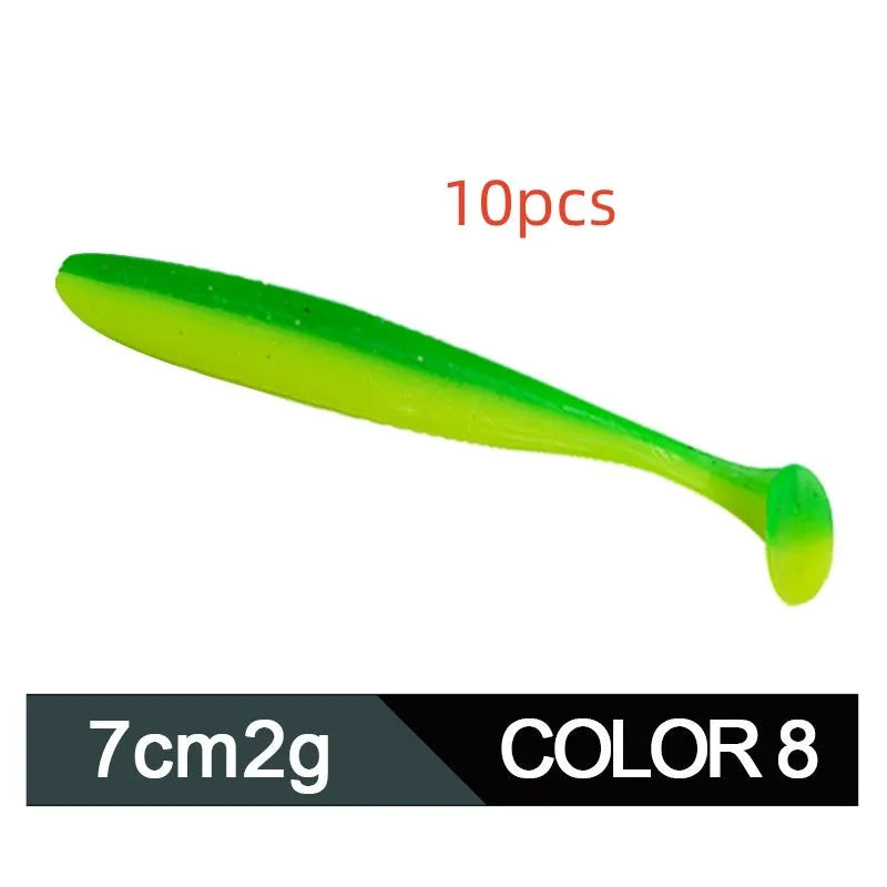 A 7cm long, two-tone T-tail soft worm fishing lure for mandarin fish and topmouth culter.