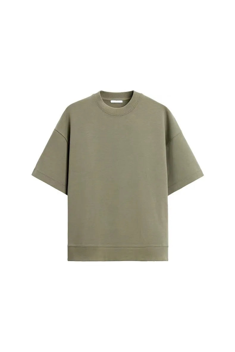 Loose fit short sleeve shirt and matching shorts set in polyester double-sided cloth texture