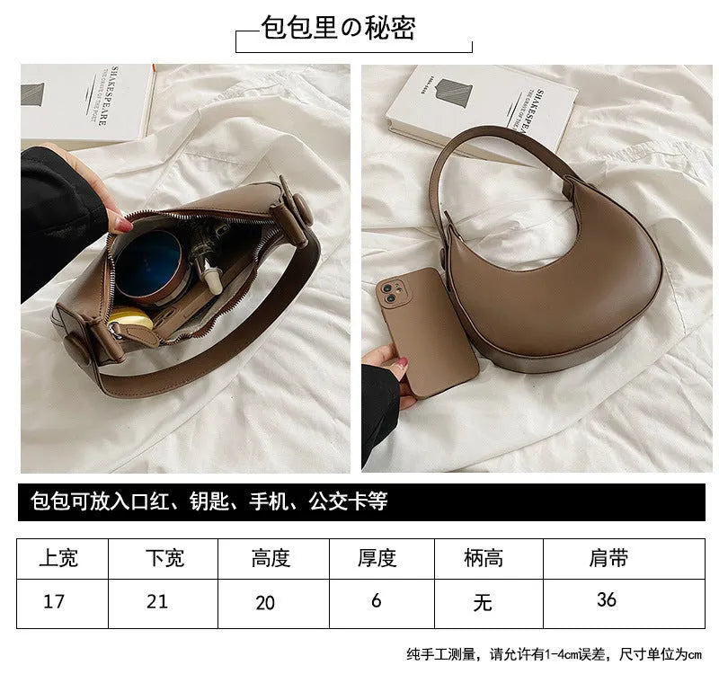 Women's retro shoulder bag in dumpling shape with sandwich pocket and zippered compartment