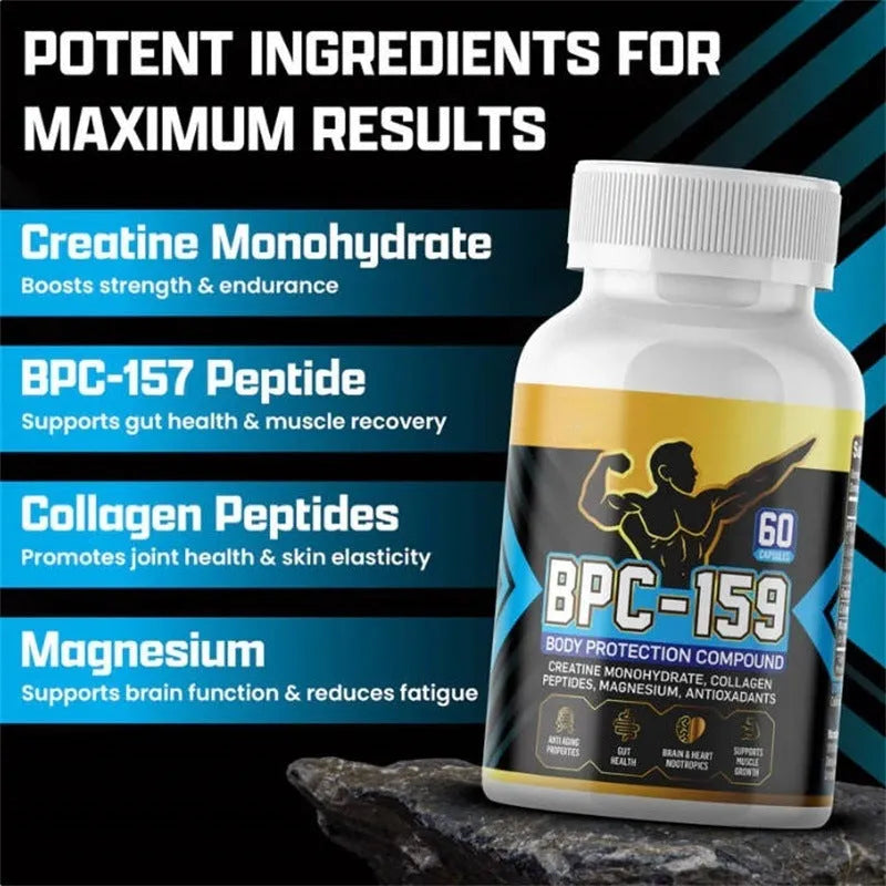 Bottle of body supplements capsules for energy support