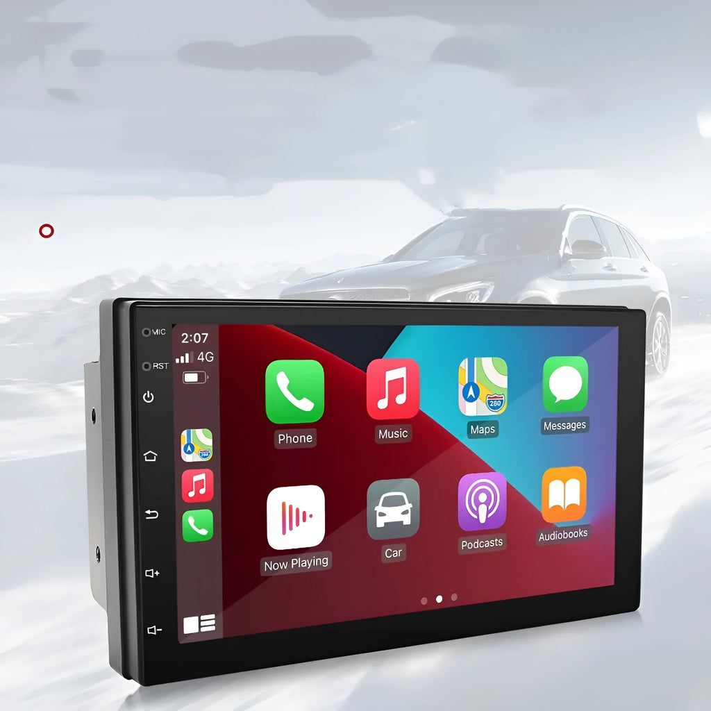Universal black CarPlay navigation MP5 player with 7-inch touchscreen display for in-car GPS and media playback