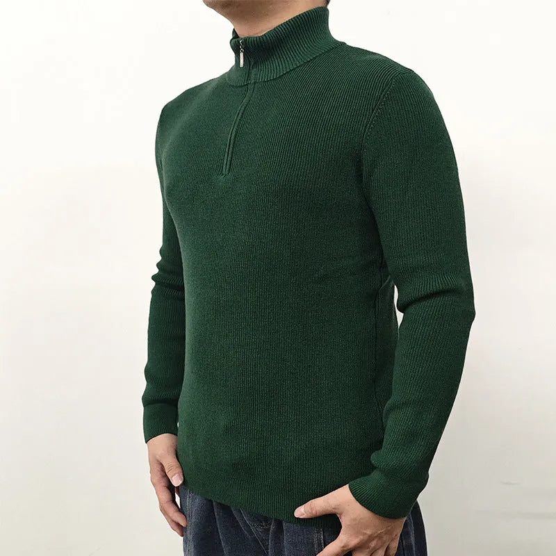 Men's cotton blend half-turtleneck zipper sweater in British style for leisure wear