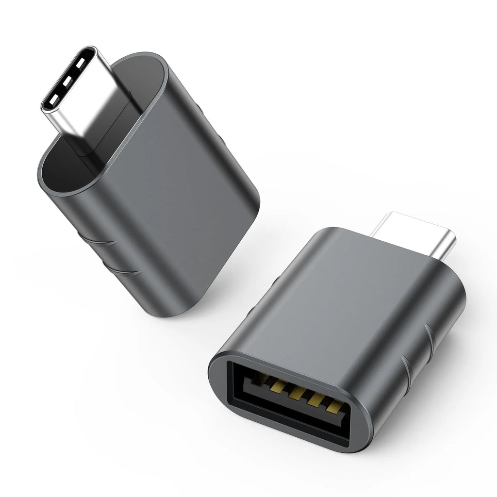 USB converter adapter with zinc alloy shell in various colours including silver, gold, and pink.