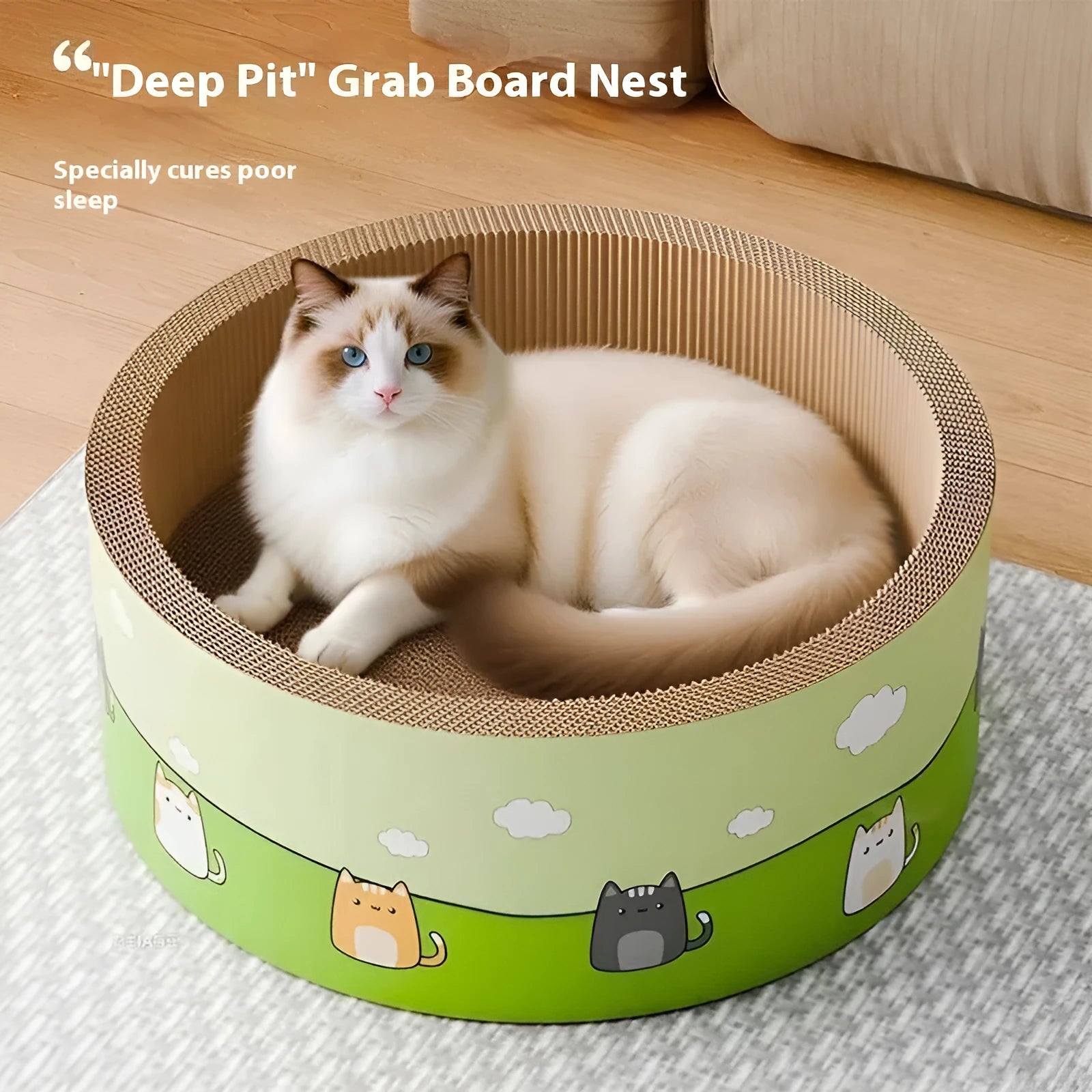Large round cat scratch board with deep pits in corrugated paper, available in 45cm and 50cm sizes