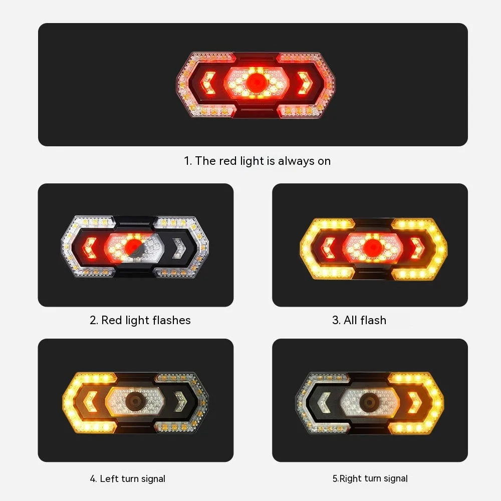 Black wireless remote control LED taillight for motorcycles and bicycles with USB charging port